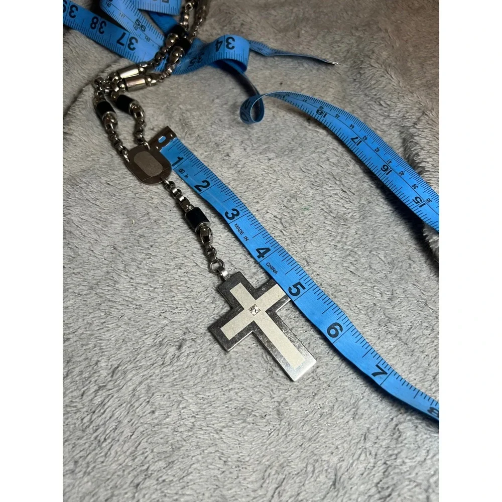 EDFORCE Stainless Steel Cross Pendant Necklace Black Accent Silver 162g 34